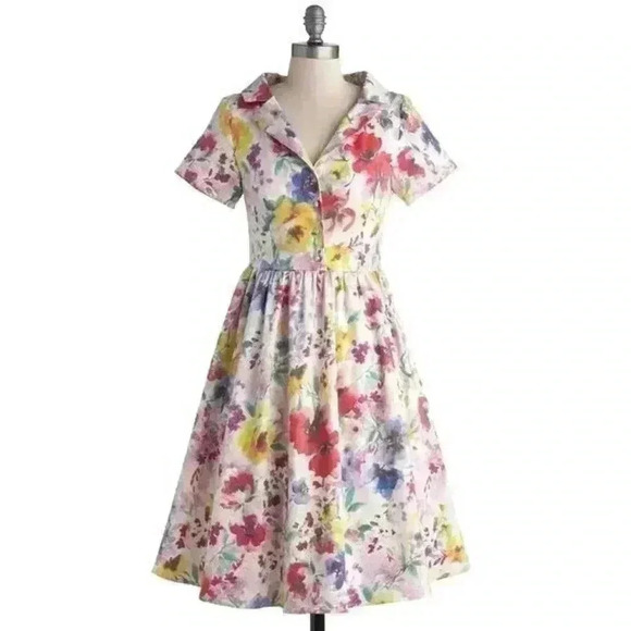 Leota Dresses & Skirts - Myrtlewood of California Floral Fit Flare Dress Retro Colorful Cottagecore